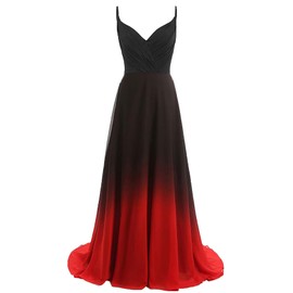Beautyoung Women's Spaghetti Strap Evening Ombre Dresses Chiffon Prom Gowns for Women Long F-Black&red 2