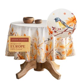 Maison d' Hermine Oak Leaves 100% Cotton Tablecloth Kitchen Dining Table Cloth for Round Tables Farmhouse Tabletop Cover for Parties, Wedding Use Thanksgiving/Christmas (63" Diameter)