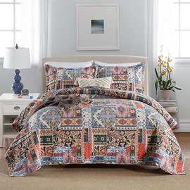VISIMISI Cotton Bedspread Quilt Sets Reversible Coverlet Sets Comforters Vintage Bohemian Patchwork Bedspread Bedding Sets,Gorgeous Bohemian floral,King Size