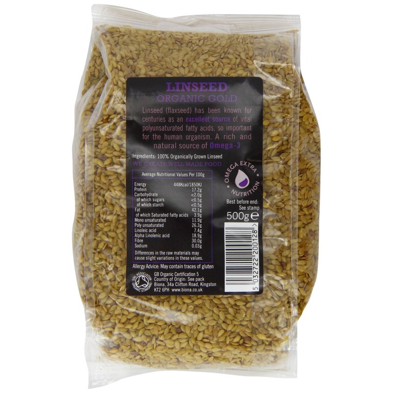 6 Pack of Biona Organic Linseed Gold 500 g