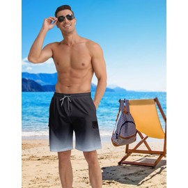 APTRO Men's Swim Trunks Quick Dry Bathing Suit Swim Shorts HW181 Gradient Black 1XL