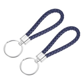YOKIVE 2 Pcs Braided Leather Keychains, Home PU Keys Ring Woven Decorating Lanyard Straps for Bags Wallets (Dark Blue)