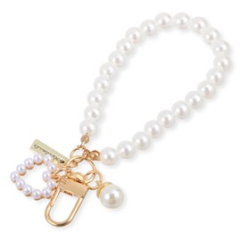 Mabor Pearl Keychain Wristlet Golden Pearl Key Chain Women Cute Purse Charms Pendant Key Holder Decor Love Heart Girly Backpack Key Ring Charm Accessory Gift for Car Keys