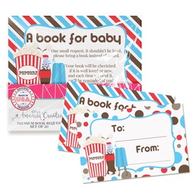 Amanda Creation Book Request Cards Gender Neutral Ready To Pop Soda & Popcorn Bring a Book Insert Request for Baby Shower - 20 2.5 by 4 Inch Double Sided Gift Tags, Made in the USA