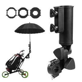Golf Push Cart Umbrella Holder - Heavy-Duty Umbrella Stand with Double Knob, 180 Degrees Adjustable, Universal Strong Windproof Umbrella Holder for Mobility Scooter/Stroller/Wheelchair/Beach Chair