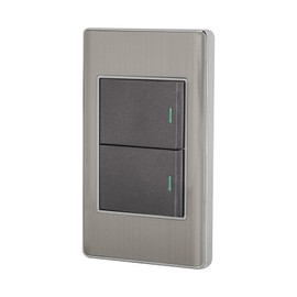 Volteck PA-APDO15-LA, Placa armada 2 interruptores sencillos color acero línea Lisboa