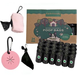 Pooch Elegance Corduroy Waste Bag Holder Powdered Pink Poop Bags Dispenser Attach to Any Leashes - Doggie Poop Bag Dispenser with Used Waste bag Holder Clip Includes 25 Rolls = 375 Biodegradable Bags