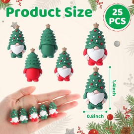 Sonwyoung 25 Pcs Mini Christmas Gnome Figurines Including Red and Green Tiny Christmas Tree Hat Gnomes Figures for Hide and Seek Little Rubber Statue for Xmas Gifts Winter Table Xmas Tree Decoration