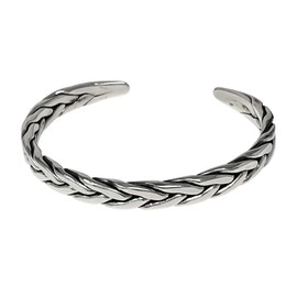 Treasure Bay Heavy Men's 925 Sterling Silver Bangle Bracelet Braided Detail