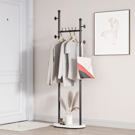Smlttel Black Clothing Rack With Shelves, Modern Coat Rack Freestanding with Marble Base, Coat Hanger Rack,Hat Tree Coat Rack Standing Clothes Racks for Boutique，Bedroom