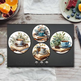 Tucocoo Book and Coffee Watercolor Electric Stove Burner Covers, Set of 4 Round Stove Burner Covers, 8 Inches and 10 Inches, Gas Metal Stove Burner Cover, Foliage Gothic Landscapes Cooktop Decorative