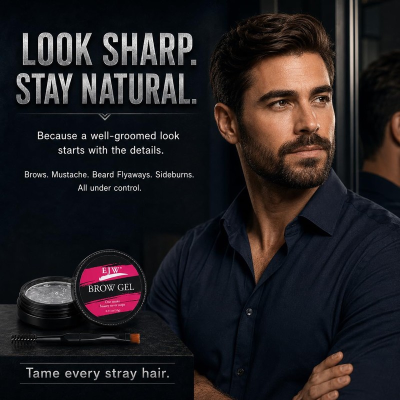 Clear Eyebrow Gel for Men with Dual-Ended Brush, Strong Hold