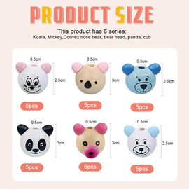 HIOQFR Pack of 30 Bear Head Wooden Beads with Face 25 mm Small Wooden Balls with Animal Faces Natural Wooden Beads Animal Heads Panda Round Wooden Heads with Face for Crafts Wooden Beads Set (Random