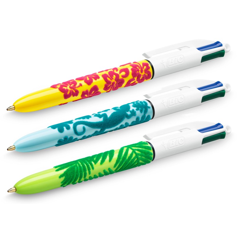Bic 4 Colours Velour Retractable Multi-Coloured Ballpoint Pens, Medium Point