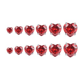 Minimalist Red CZ Heart S925 Sterling Silver Small Stud Earrings for Women Dainty Cute Hearted Love Crstyal Tiny Little Cartilage Tragus Studs Hypoallergenic for Sensitive Ear Fashion Jewelry for Her