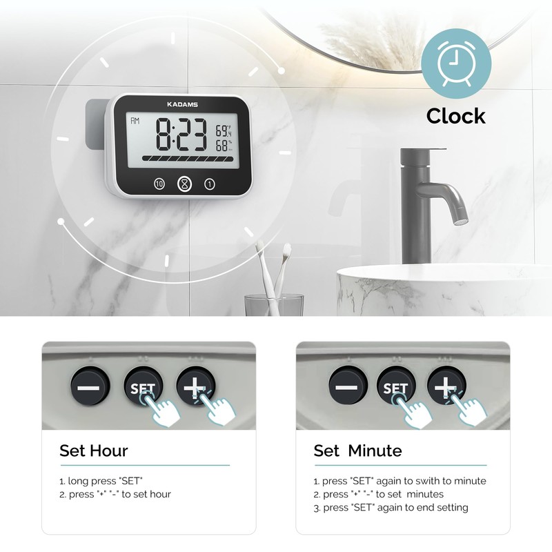 KADAMS Bathroom Shower Clock Waterproof Timer Countdown Kitchen Clock Timer