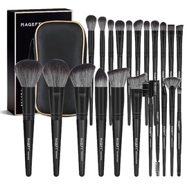 MAGEFY Brochas para Maquillaje con Estuche 22 Piezas Alta Calidad Sintético Brochas Maquillaje Sombra de Ojos en Polvo para Base de Maquillaje -Negro