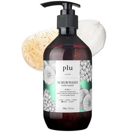 Plu Scrub Body Wash Lime Grape – Korean Exfoliating Body Cleanser - Hydrating, Nourishing, Radiant Glow Skin - Fresh Lime & Green Grape Scent - Hypoallergenic, 16.9 fl.oz.