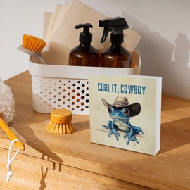CUANFDDSF Vintage Western Frog Wooden Box Sign, Vintage Western Decor, Trendy Retro Cowboy Frog for Home Bedroom Living Room Kitchen Wall Desk Shelf Tabletop Decoration
