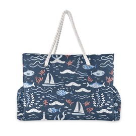 GEDAKO Beach Bags for Women Large Beach Tote Shoulder Bag Waterproof Sandproof for Travel Nurse Sea Seamless Pattern