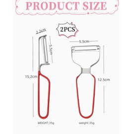 MYGLOAR Pack of 2 Tomato and Kiwi Peelers, Vegetable Peeler, Extra Wide Chef's Peeler, Double Blade, Sturdy Plastic Handle, Red