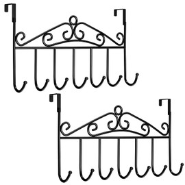 Youdepot Over The Door Hook Over Door Towel Rack Over Door Coat Rack Door Hanger Hook,Behind Back of Bathroom, Towel Hanger 2 Pieces 7 Hooks （Black ）