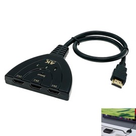 HDMI Switch 3 in 1 4K, interruttore HDMI 3 ingressi 1 uscita, selettore pulsante senza alimentazione, supporta 4K 30Hz 1080p 3D, 48cm cavo integrato per TV Monitor Proiettore Console e decoder