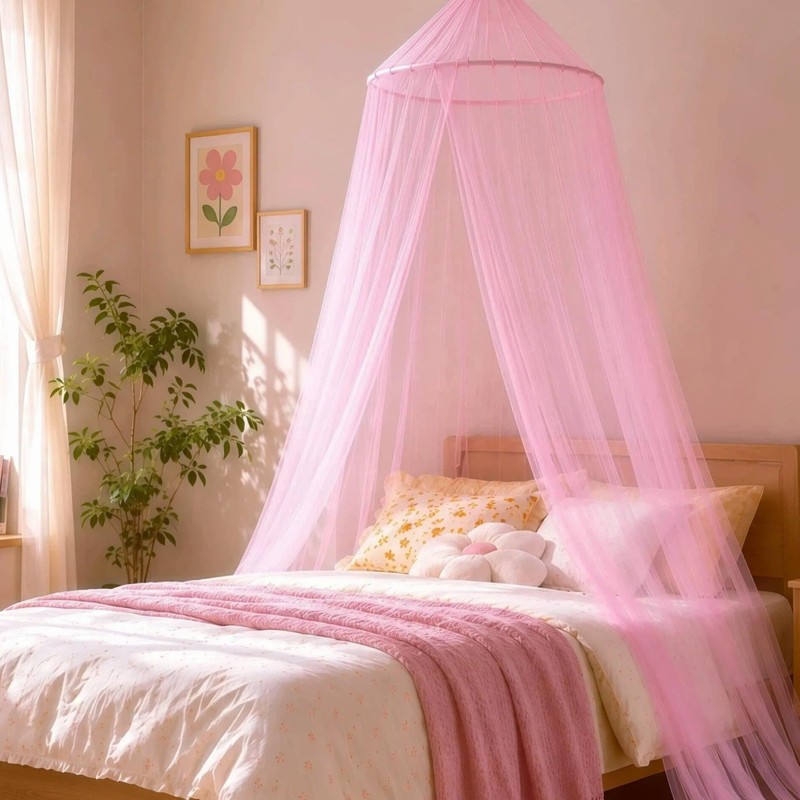 Pink Bed Canopy for Girls, Mosquito Netting for Bedroom, Bed