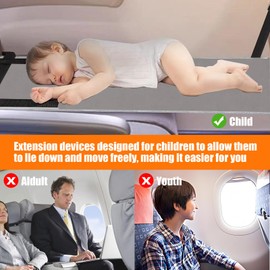 Kids Airplane Travel Hammock, Toddler Airplane Bed, 31x17in Seat Extender Aeroplane Bed for Children Foot Hammock, Includes Adjustable Velcro Non Slip Belt and Side Pocket (with Drawstring Bag)