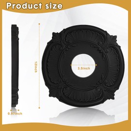 2 Pieces PU Ceiling Medallion Decorative Ceiling Fan Medallion Round Home Lighting for Light Fixtures Chandeliers, 12"od x 3.5"ID(Black)