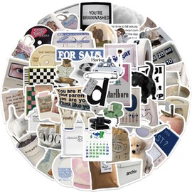 50pcs Aesthetic Stickers for Girl, Cute Y2K Waterproof Vinyl Decal for Girl Teen Adult Student Water Bottle Laptop Phone Computer Skateboard Luggage Notebook (Ins Milk)