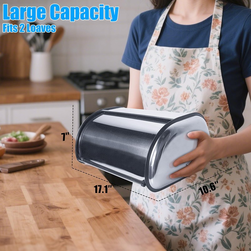 DreamsEden Extra Large Bread Box - Stainless Steel Bread Bin