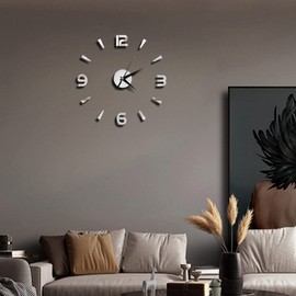 HERCHR Reloj de Pared Grande 3D, Reloj de Pared Moderno Grande, decoración de Pared con Reloj, Reloj de Pared sin Marco, Relojes 3D para Pared, decoración de Sala de Estar, 60 x 60 cm (Plata)