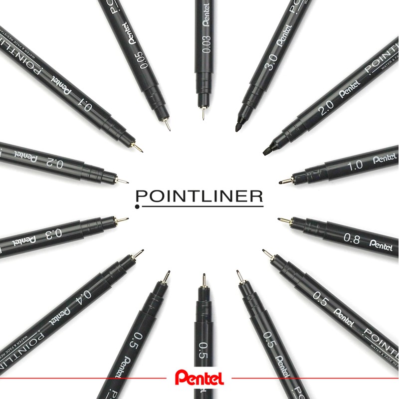 Pentel Pointliner Calligraphy S20P-C30A Fineliner with Metal Calligraphy Tip, Black,