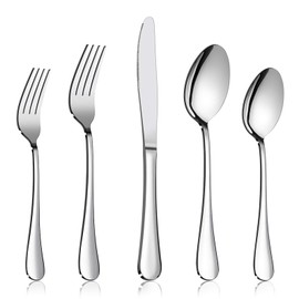 60-Piece Silverware Flatware Set, E-far Stainless Steel Dinner Cutlery Utensil Set Service for 12, Suitable for Home/Restaurant/Hotel/Party, Simple Design, Mirror Finished - Dishwasher Safe