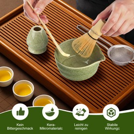 Matcha Set, Includes Matcha Bowl, Matcha Bamboo Tea Whisk, Whisk Stand, Bamboo Shovel, Matcha Strainer, 5-Piece Set Tea Service for Japanese Tea Ceremony (without Powder)