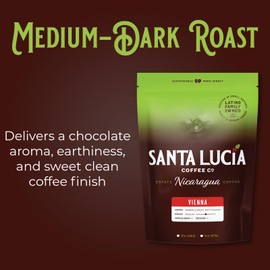 Santa Lucia Coffee Artisan Select Vienna Medium/Dark Roast Coffee – Specialty Nicaraguan Single-Origin - Small Batch - Rich & Smooth Flavor - Low Acid - Farm Direct - Whole Bean - 16oz (Pack of 2)