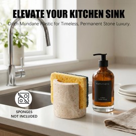 NADSENY Natural Travertine Sponge Holder for Kitchen Sink - Luxury Stone Sponge Caddy, Quick-Drying Modern Minimalist Marble Kitchen Countertop Organizer - Housewarming Gift, Home Decor, Beige