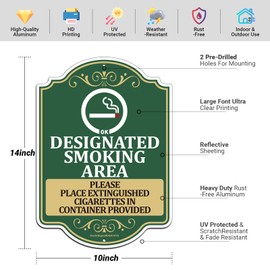 2 PC Designated Smoking Area Signs, 14"x10" Smoking Area Sign, Smoking Sign