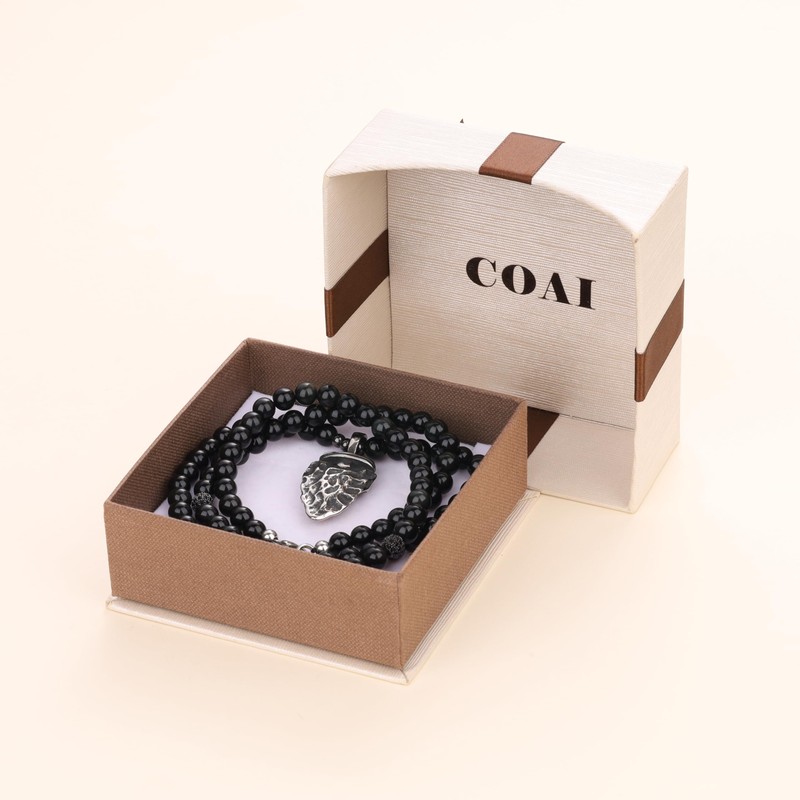 COAI Men's Necklace with Retro Arrow Pendant, Obsidian, Obsidian
