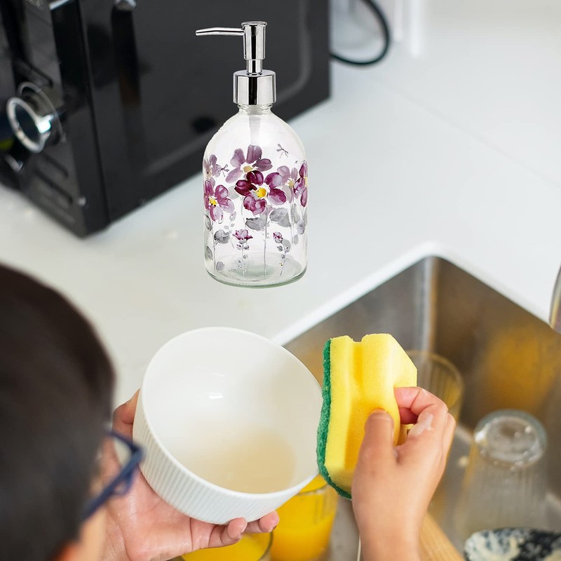 17oz Flower Glass Soap Dispenser Bottle with Plastic Pump