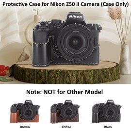 MUZIRI KINOKOO Case for Nikon Z50 II Camera, PU Leather Z50 II Half Protective Case with Opening Bottom and Hand Grip Design - Retro Style Black