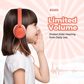 TuneFlux Upgraded Kids Headphones, Wired Toddler Headsets, 85dB Limited Volume On Ear Headphones, Portable Foldable Design, Stereo Sound Kids Headsets for School/Tablet/Travel-Orange