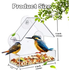 Window Bird Feeder – Clear Acrylic Bird Feeder Box with Strong Suction Cups | Easy to Install & Clean | Ideal for Bird Watching & Attracting Wild Birds to Your Garden