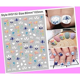 Smiley Rainbow Cloud Raindrops Umbrella Cloudy Rainy Summer 3D Nail Sticker Wg132 for Nails Design Nail Art Stickers Decals Supplies Manicure Tips Sticker Colorful for Nail Decorations