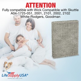 LifeSupplyUSA Humidifier Filter Replacement Evaporator Pad with Wick Compatible with Skuttle A04-1725-051, 2001, 2101, 2002, 2102 White-Rodgers, Goodman (3-Pack)