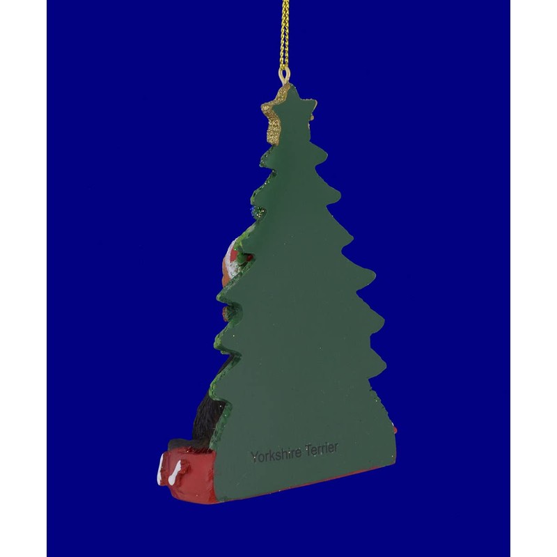 Kurt Adler YORKSHIRE TERRIER WITH CHRISTMAS TREE ANE LIGHTS ORNAMENT
