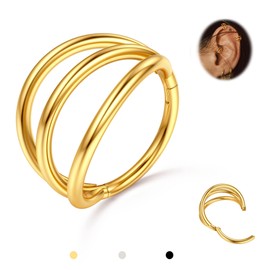 BodyBonita Triple Hoop Nose Ring - Gold G23 Titanium Septum Rings 18G Nose Piercings Jewelry Conch Helix Daith Rook Tragus Cartilage Earring Hinged Nostril Piercing Lip Rings 8mm
