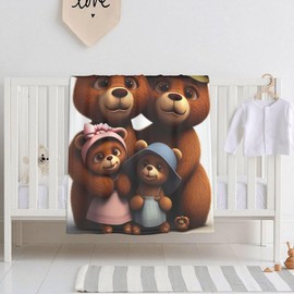 E-RIDES 76x100CM Small Flannel Blanket, Bear family Blanket for Babies, Kids, Cat, Dog, Travel - Lightweight Blanket for Couch, Bed, Car, and Stroller, Idea Birthday Gift
