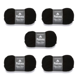 Patons Classic Wool Black Yarn - 5 Pack of 3.5oz/100g - Wool - 5 Bulky - 120 Yards - Knitting/Crochet